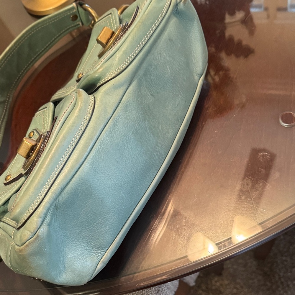Coach Turnlock Teal Green Leather Shoulder Bag - Picture 4 of 6